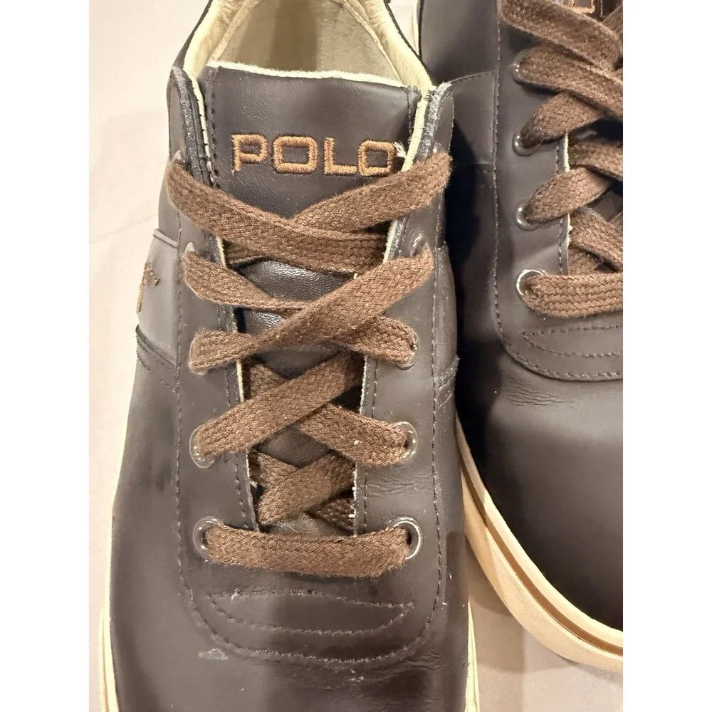 Polo Ralph Lauren Mens Shoes Hanford Brown Leather Lace Up Sneakers Size 12D